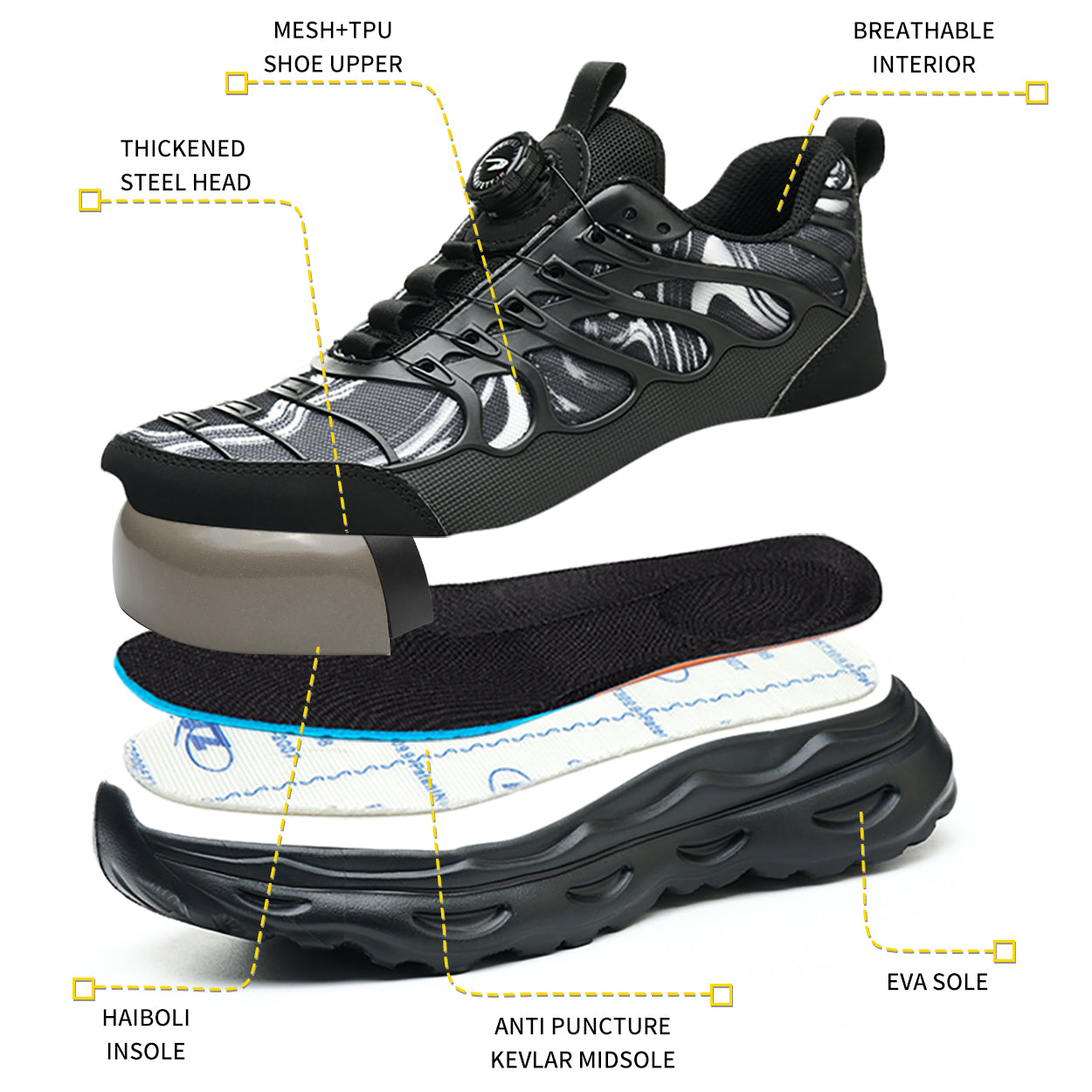 Breathable Steel Toe Safety Shoes Dial Lacing System & Flexible Sole 270