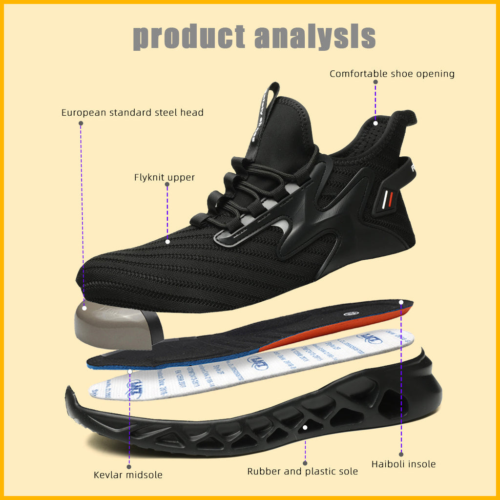 Knitted Steel Toe Safety Sneakers - Breathable Wide-Opening Work Shoes 721