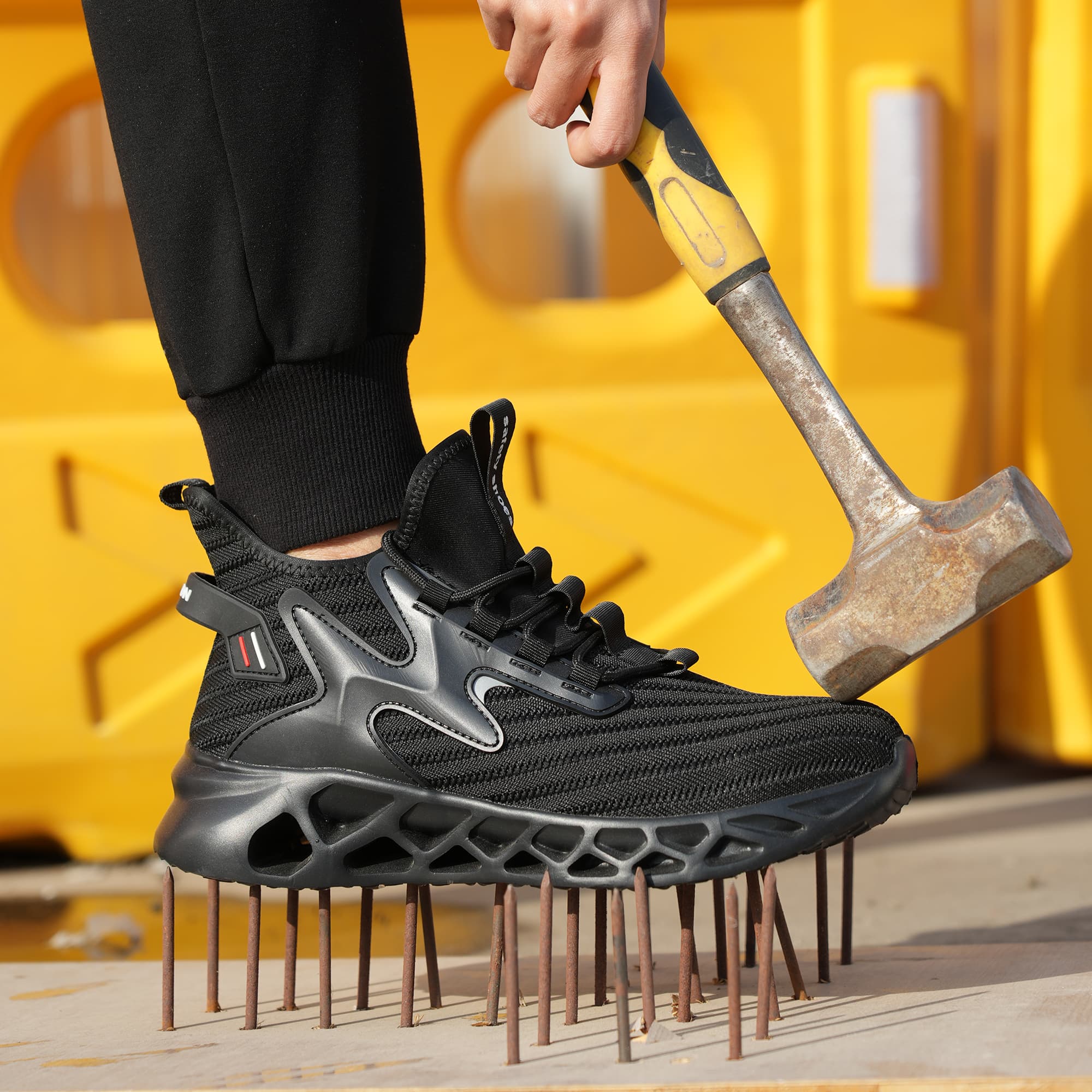 Knitted Steel Toe Safety Sneakers - Breathable Wide-Opening Work Shoes 721